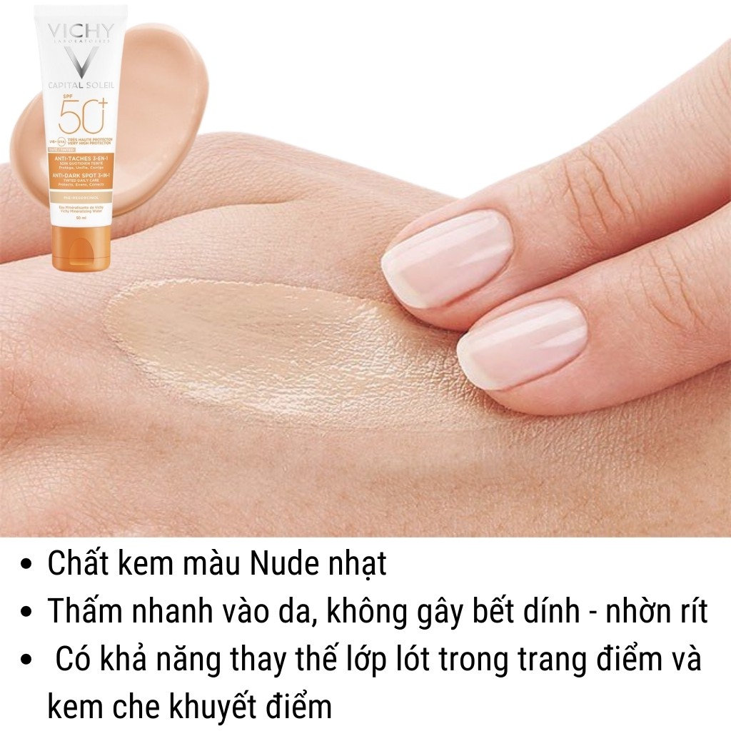 Kem chống nắng VICHY Chống nắng Giảm Thâm Nam Giảm Mụn Nâng Tông Kiềm Dầu Capital Soleil 3in1 SPF 50+ (50ml)