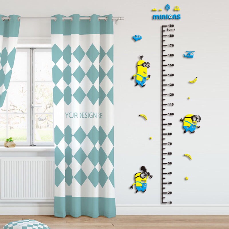 Tranh mica 3D dán tường phòng bé, phòng khách phong cách Hàn Quốc, decal dán tường - Tranh thước đo chiều cao Minion