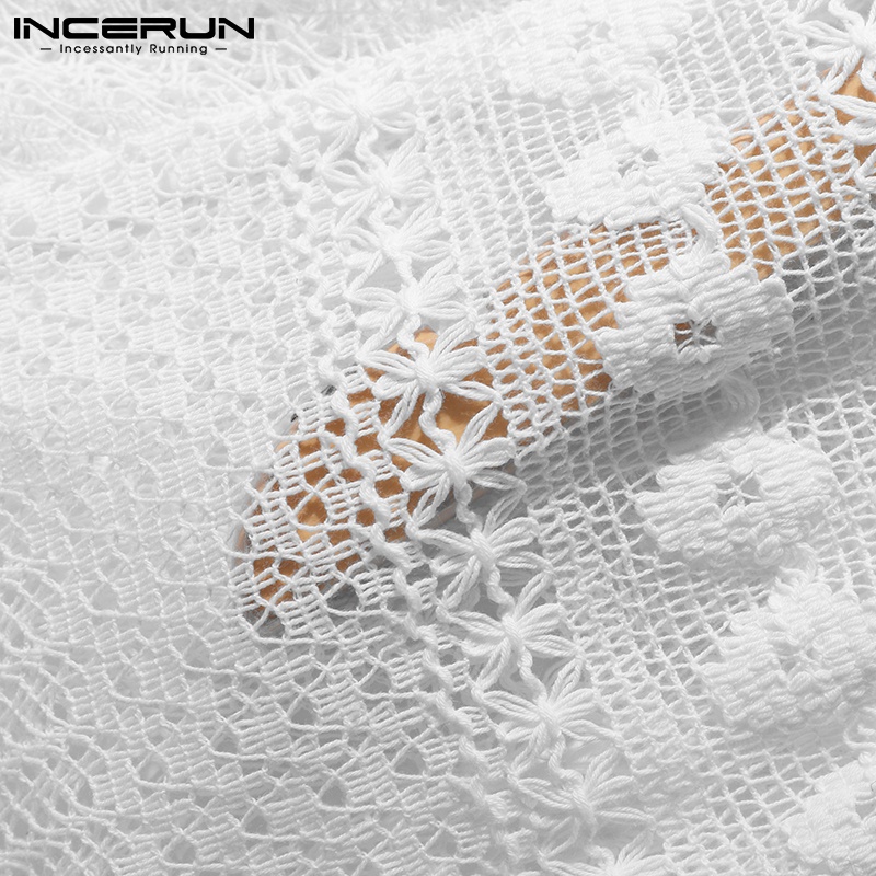 Áo INCERUN không tay cổ chữ v màu trắng xuyên thấu thoáng khí có dây buộc cho nam