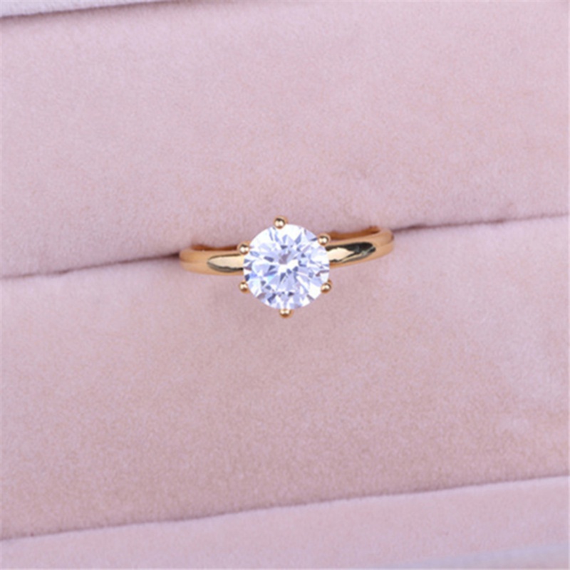 Gold six claw ring Austrian Crystal zircon simple zirconium diamond ring female Christmas gift