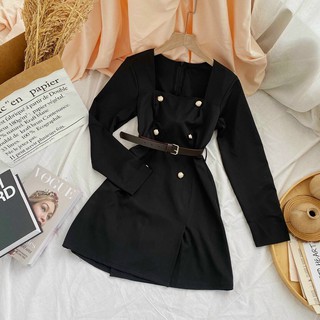 ĐẦM VEST CỔ U KÈM BELT (KÈM VIDEO HÌNH THẬT)
