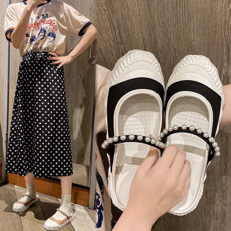 Dép Đế Xuồng Đính Ngọc Trai Thời Trang Thể Thao