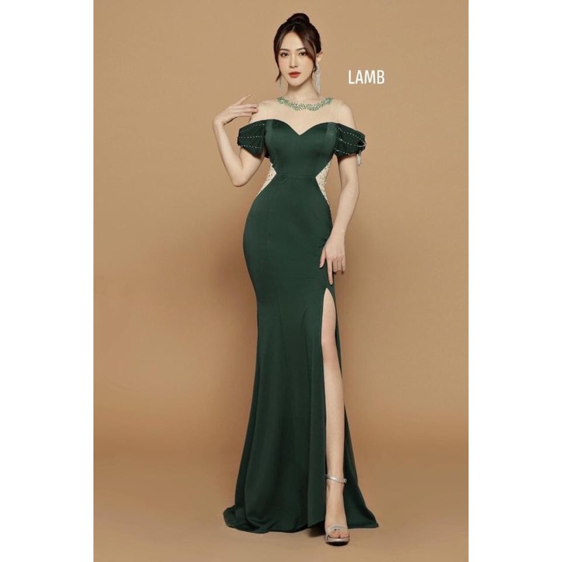 [ Mẫu Shop - Shop Đầm Đẹp] Đầm Dạ Hội Tay Đính Nơ Xẻ Tà, Váy Đầm Dự Tiệc Cao Cấp