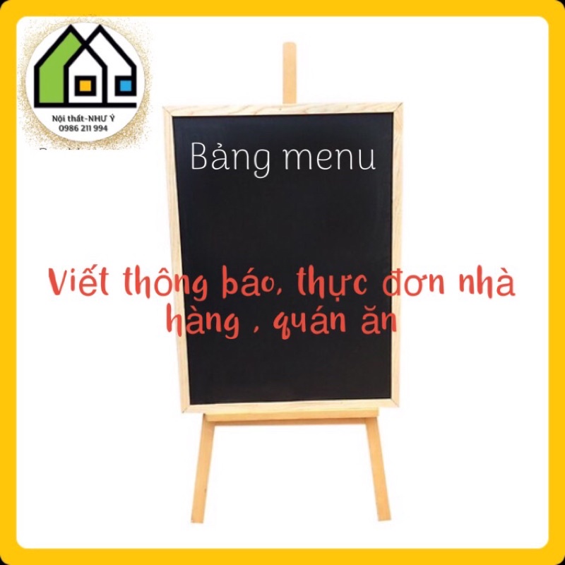 Bảng MENU để nhà hàng quán ăn khung gỗ cao su chất lượng cao(tặng hộp phấn màu)