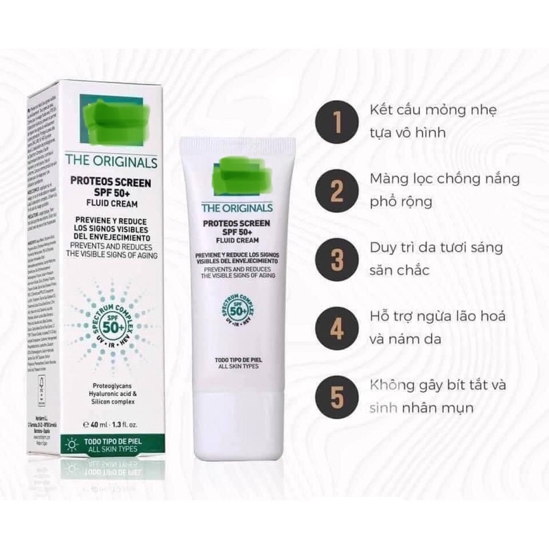 Kem chống nắng phổ rộng Marti kiềm dầu cho da dầu mụn Proteos Screen Spf 50+