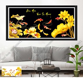 Tranh thêu chữ thập ( Giá sỉ) Cá Chép Sen Vàng LV3278 132*60cm