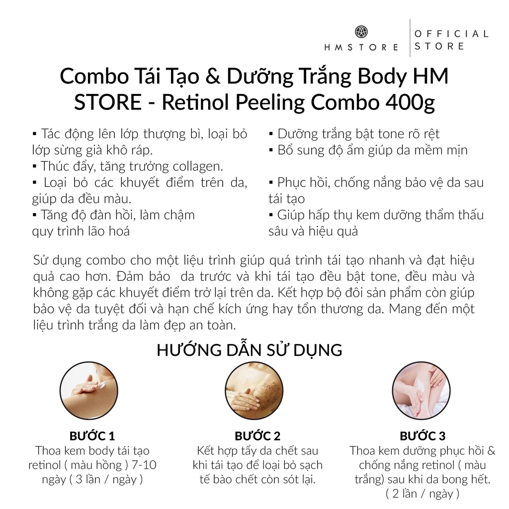 Combo Tái Tạo - Dưỡng Trắng Da Body Retinol 0.1% - HM STORE