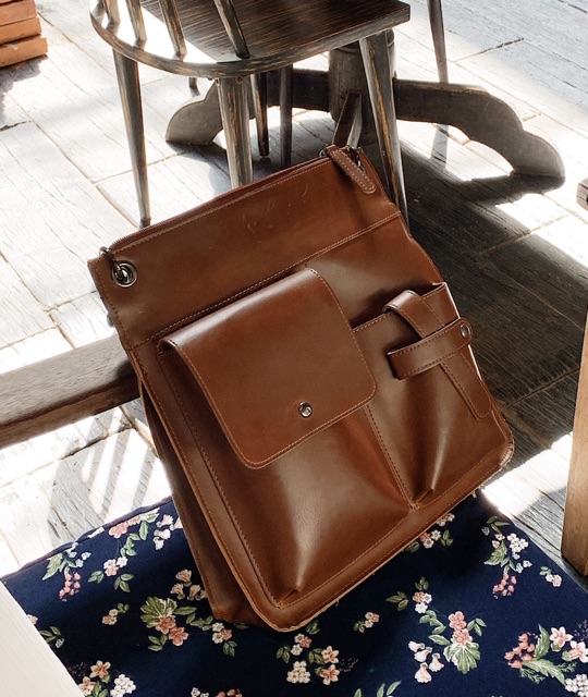 Túi da nam vintage nhiều ngăn tiện lợi, đựng vừa Ipad pro 12"