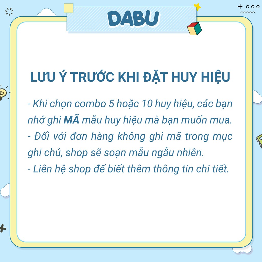 Combo 5 10 Huy hiệu cài áo pin cài balo ngẫu nhiên DABU giá rẻ