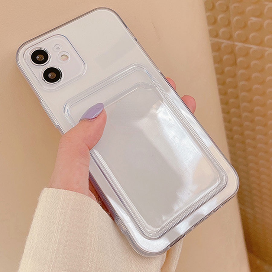 Ốp Điện Thoại Dẻo Trong Suốt Kèm Ngăn Đựng Thẻ Cho iPhone 12 Mini 15 11 13 14 Pro Max XS XR X 6 6s 7 8 Plus