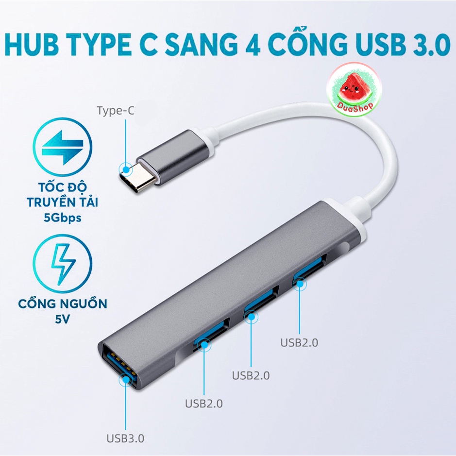 Hub USB Type C Sang 4 Cổng USB 3.0 Kết Nối Chuyển Đổi Cho Macbook Laptop PC- HUB PESTON Vỏ Kim Loại Cao Cấp