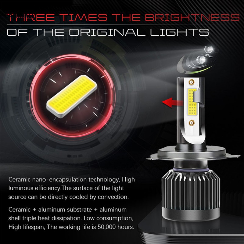 Set 2 đèn LED 6000K ánh sáng trắng H1/H7/9005-HB3/9006-HB4/H9H10H11/9012/H4-H / L