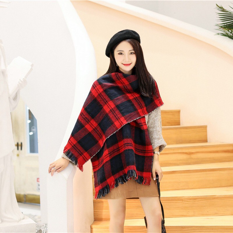 Khăn len dày kẻ tua rua HQ 70x200 - SP002216