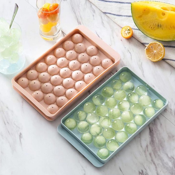 Khay Đá , Khuôn Đá , Khuôn Làm Thạch Vỉ 33 Viên Dang Tròn Có Nắp Đậy An Toàn