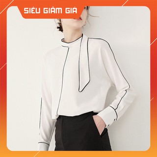 Áo sơ mi trắng phối viền đen sơ mi công sở nữ