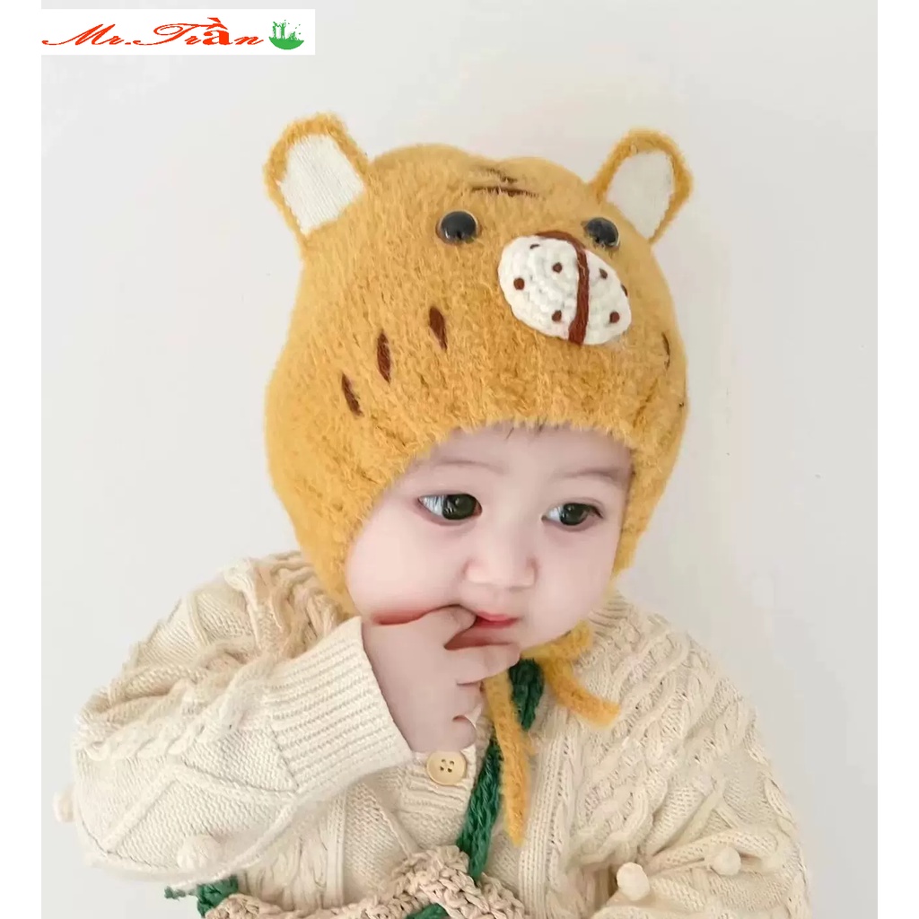 Mũ nón len Hổ xù lông cho bé gái bé trai đội mùa đông giúp giữ ấm đầu, tai phù hợp cho bé từ 5 tháng đến 2 tuổi