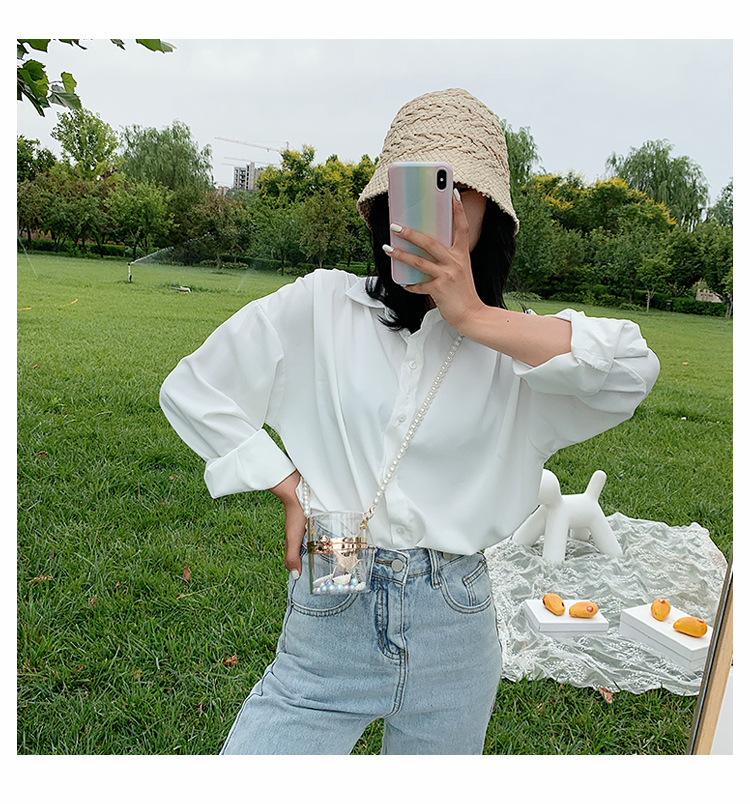 Túi đeo chéo mini trong suốt phối dây ngọc trai thời trang thanh lịch | BigBuy360 - bigbuy360.vn