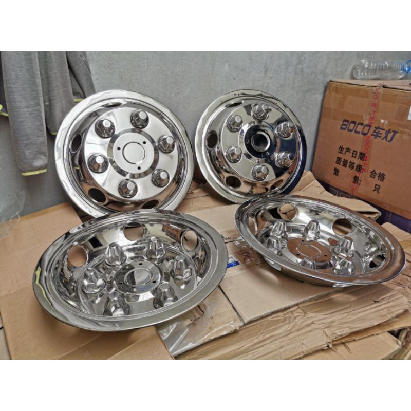 Bộ 4 chụp mâm INOX KIA K165/K3000, xe HUYNDAI HD65/72 và xe nâng tải.