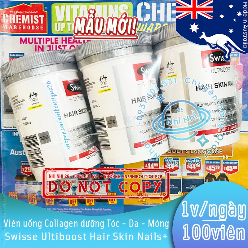 💥MỚI VỀ💥 Viên uống bổ sung Collagen đẹp da, tóc, móng SWISSE ULTIBOOST HAIR SKIN NAILS - 100 viên 🌈 Chuẩn Chemist 🌈 | BigBuy360 - bigbuy360.vn