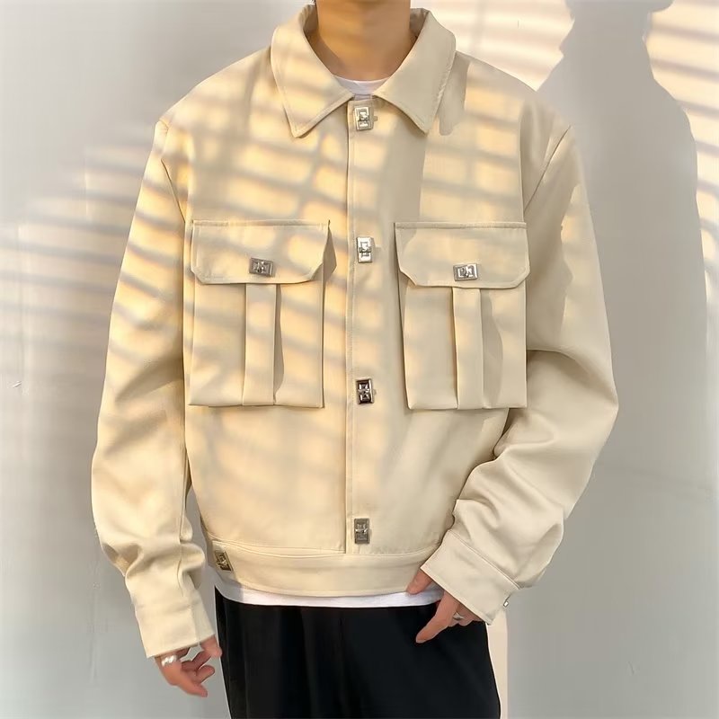 Áo Khoác Ngắn Dáng Rộng Màu Trơn Cài Nút Kim Loại Thời Trang Hàn Quốc Cho Nam simple Hàn Quốc áo khoác jacket nam fashion áo khoác bóng chày nam bigsize áo khoác bomber bóng chày from rộng