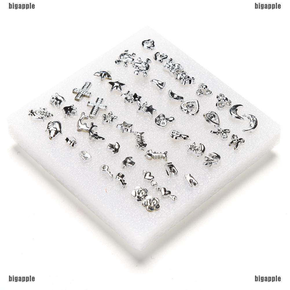 Set 24 đôi khuyên tai dạng xỏ mạ bạc hình dạng khác nhau thời trang dành cho nữ