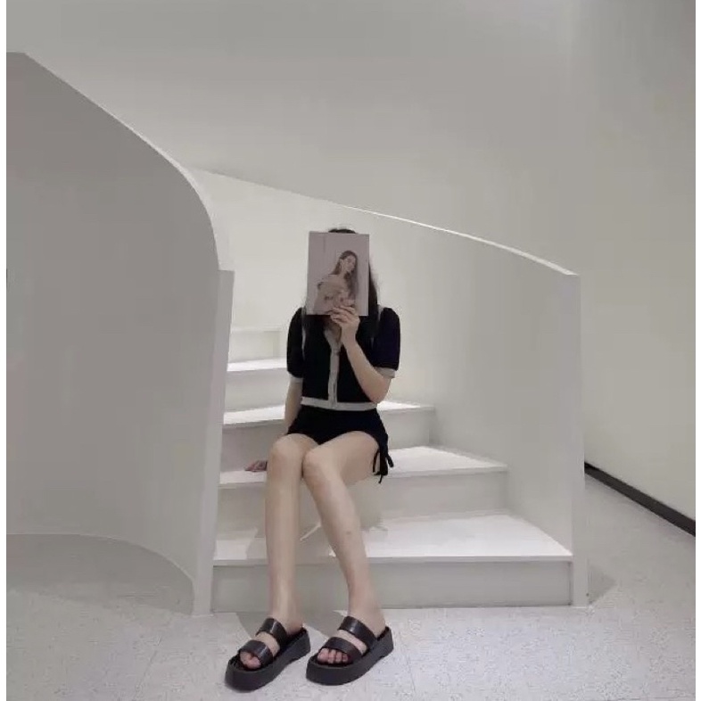 Sandal da quai ngang, đế xuồng cao 5cm phong cách quý phái, T141