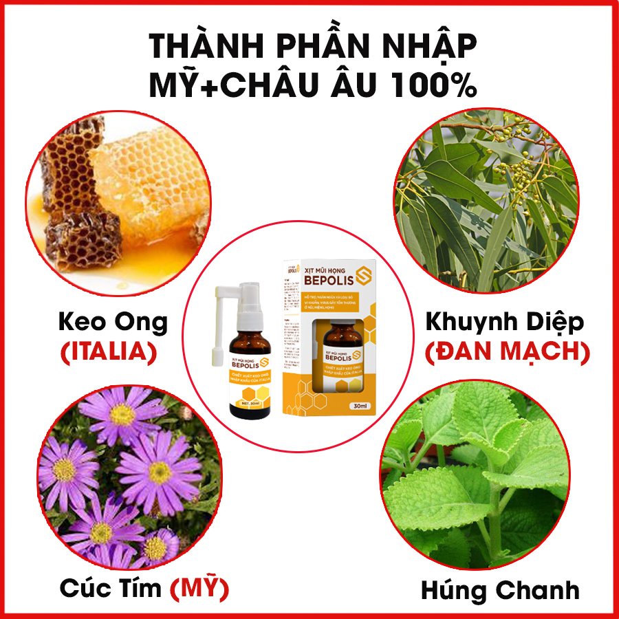 Xịt Mũi Họng Keo Ong Bepolis 30ml - Giúp ngừa khuẩn, giảm ho, đau rát, ngứa họng