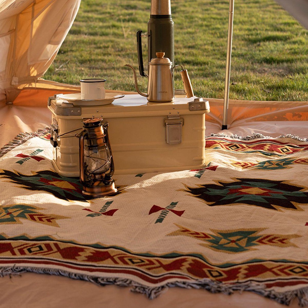 Thảm Trải Sàn Vải Lanh Dệt Phối Tua Rua Trang Trí Kiểu Boho Ấm Áp WMES15H