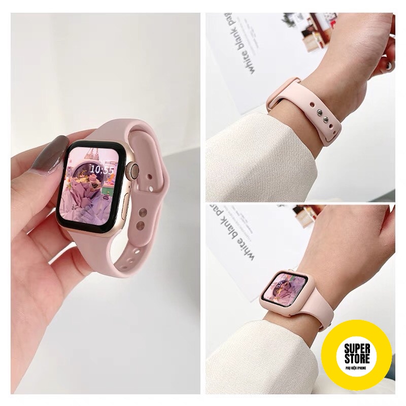 Dây đeo và ốp silicon dành cho đồng hồ Apple watch Series 7 6 SE 5 4 3 2 1 kích thước 38mm/40mm/42mm/44mm