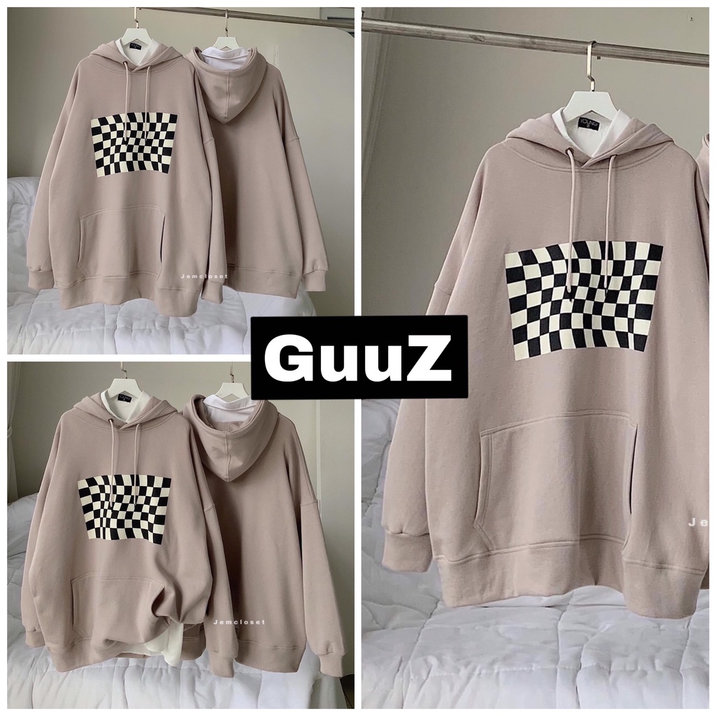 Áo hoodie unisex dài tay họa tiết hình bàn cờ [FREESHIP] Áo nỉ thu đông có mũ dáng oversize hottrend GuuZ