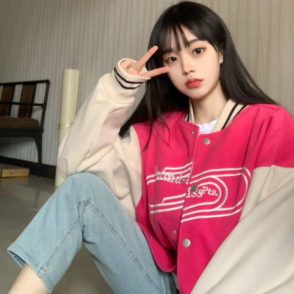 Áo Khoác Bóng Chày Dáng Rộng Kiểu Hip-Hop Hàn Quốc Thời Trang Xuân Thu Cho Nữ 2021