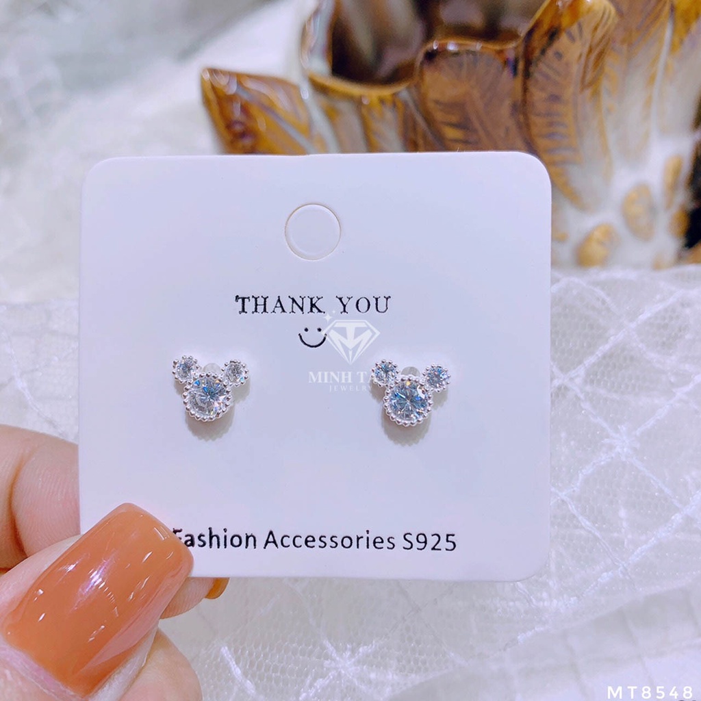 Bông tai bạc nữ mặt gấu đính đá Minh Tâm Jewelry bạc ta