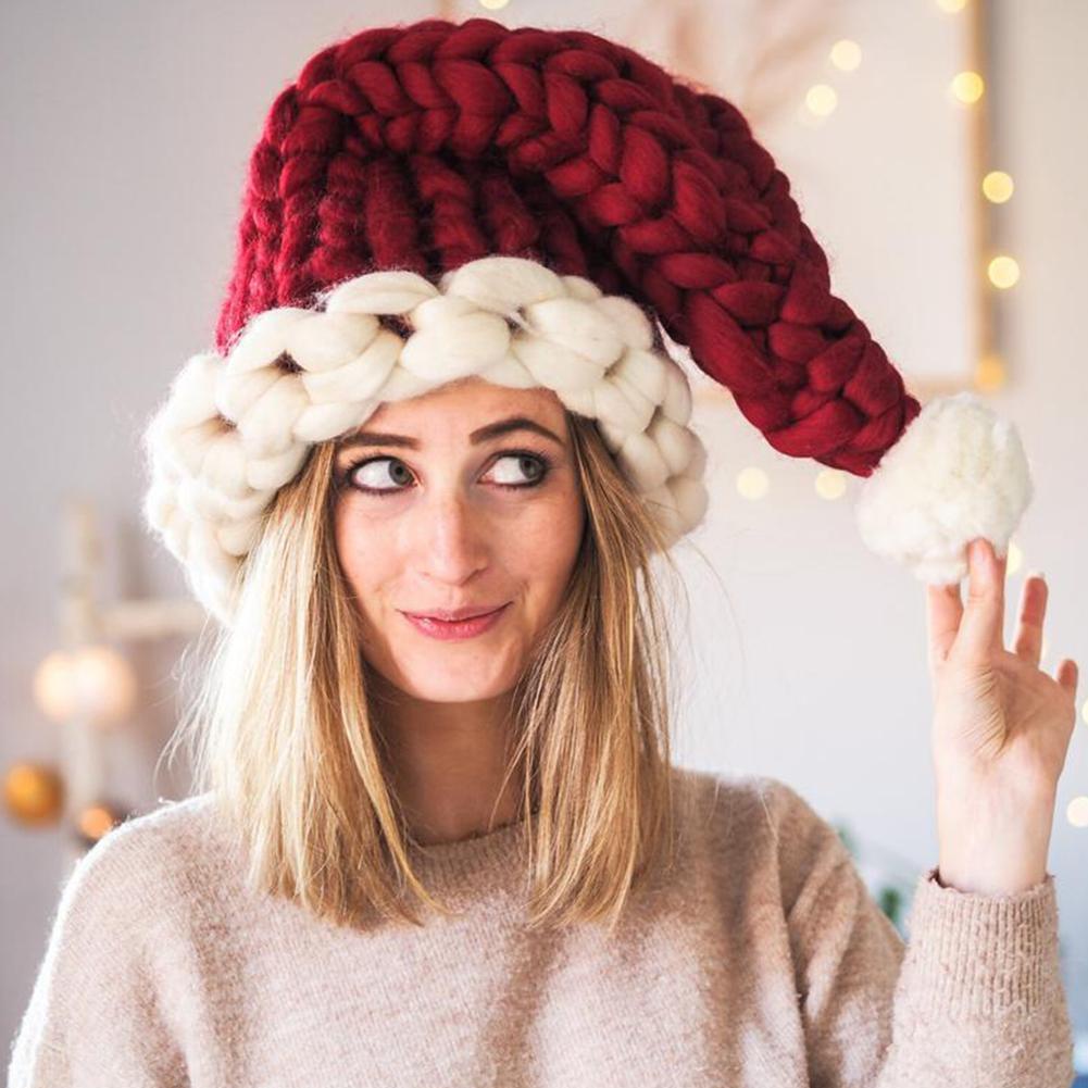 Mũ ông già noel kiểu đan móc mềm mại cho người lớn và trẻ em