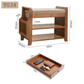 Kệ giày có đệm ngồi đi giày chất liệu tre khối cao cấp chống cong vênh mối mọt TG38 Kích thước 62/79/99x30x50 cm