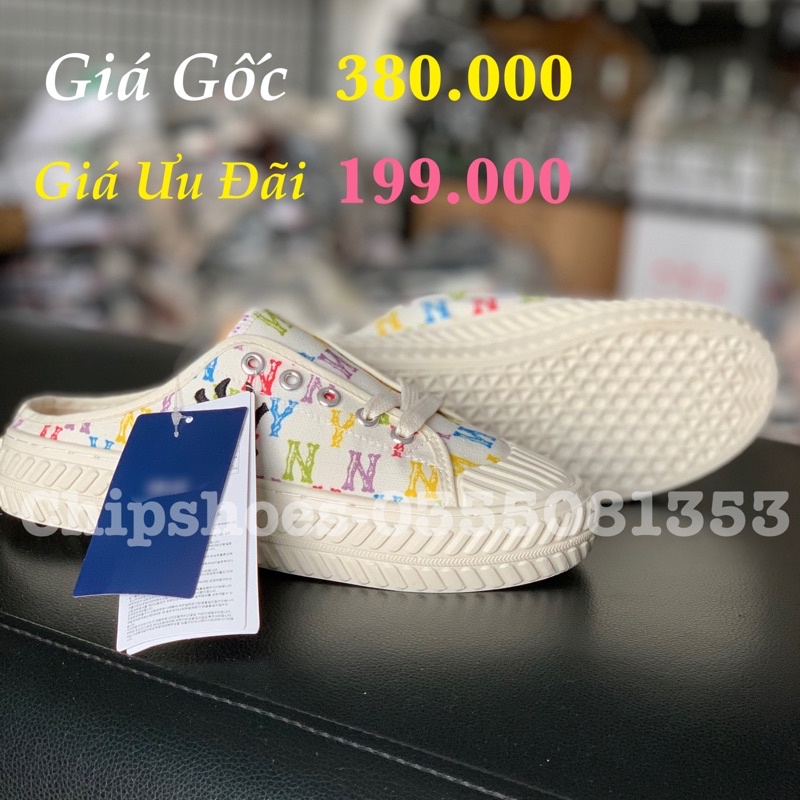 [FreeShip-Hàng Xịn] Giầy MLB NY đen và trắng đạp gót hót trend , Giày MLB sục đen trắng cao cấp