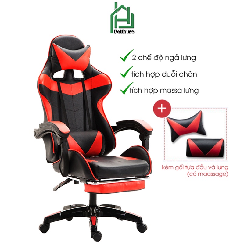 Ghế Gaming, Ghế Game tựa lưng giá rẻ có chức năng massage lưng thư giãn tặng gối ảnh shop tự chụp G21 Pehouse Shop