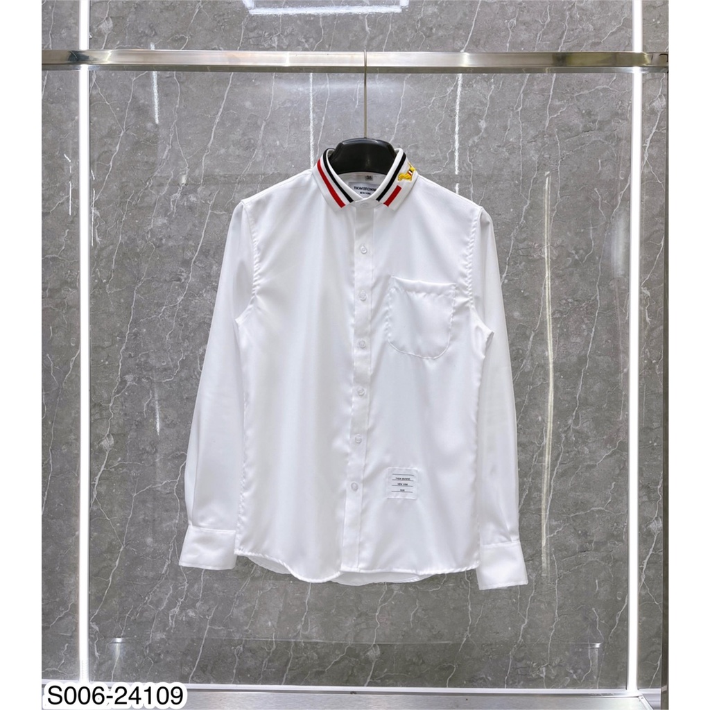 Áo Sơ Mi Dài Tay Nam Thom Thêu Chó Vàng Hot Hit - Áo Sơ Mi Nam Thom Thêu Viền Kẻ Dọc Siêu Hot