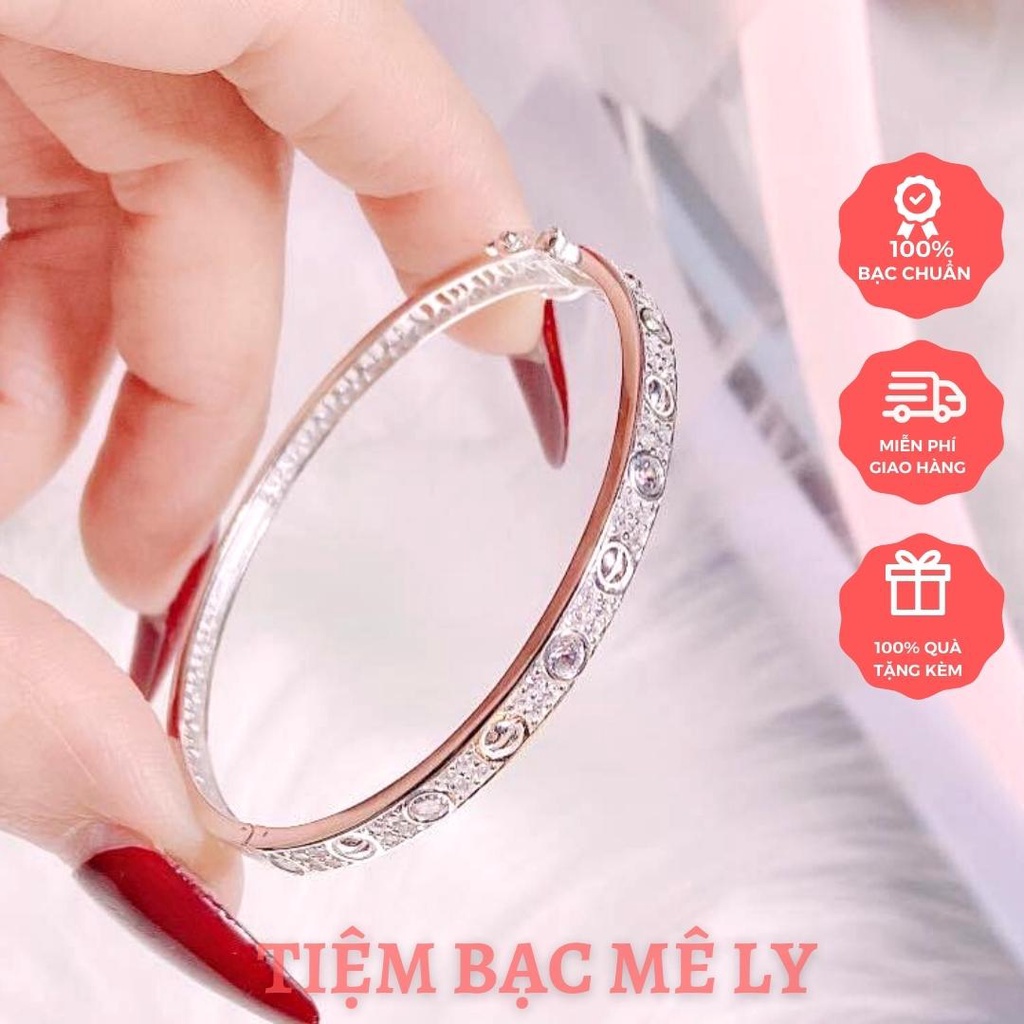 Vòng tay, lắc tay nữ cartier đính đá chuẩn bạc ta bao trắng, Tiệm bạc Mê Ly