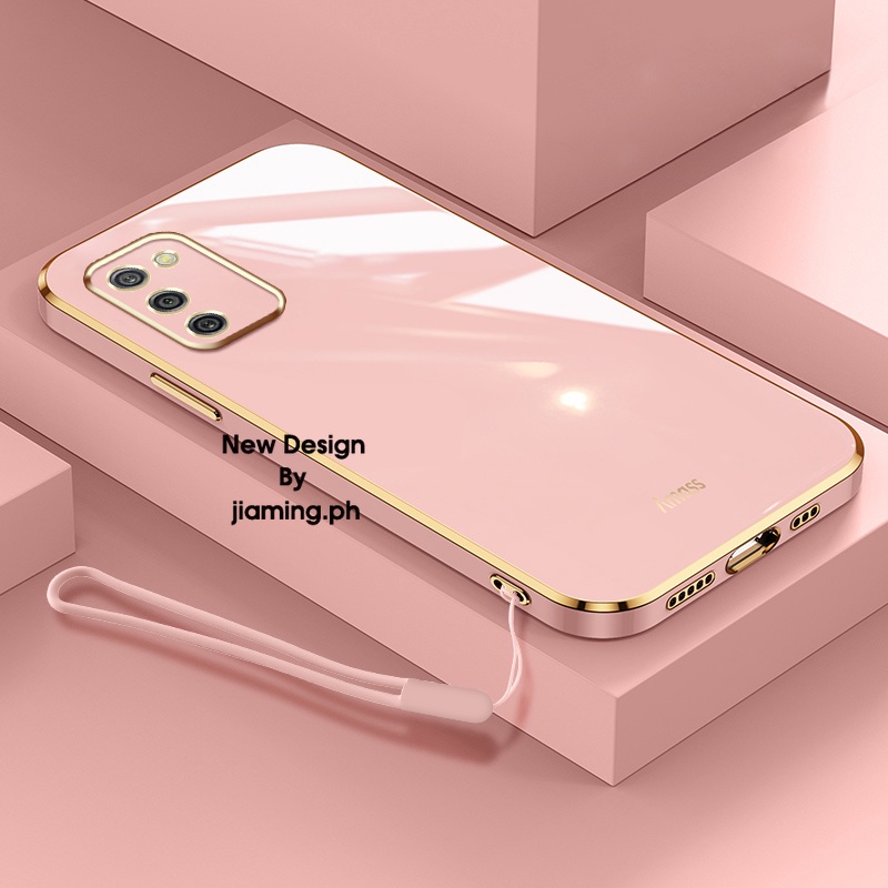 Ốp Điện Thoại Mềm Màu Kẹo Mạ Viền Sang Trọng Kèm Dây Đeo Dành Cho Samsung Galaxy A03S 2022