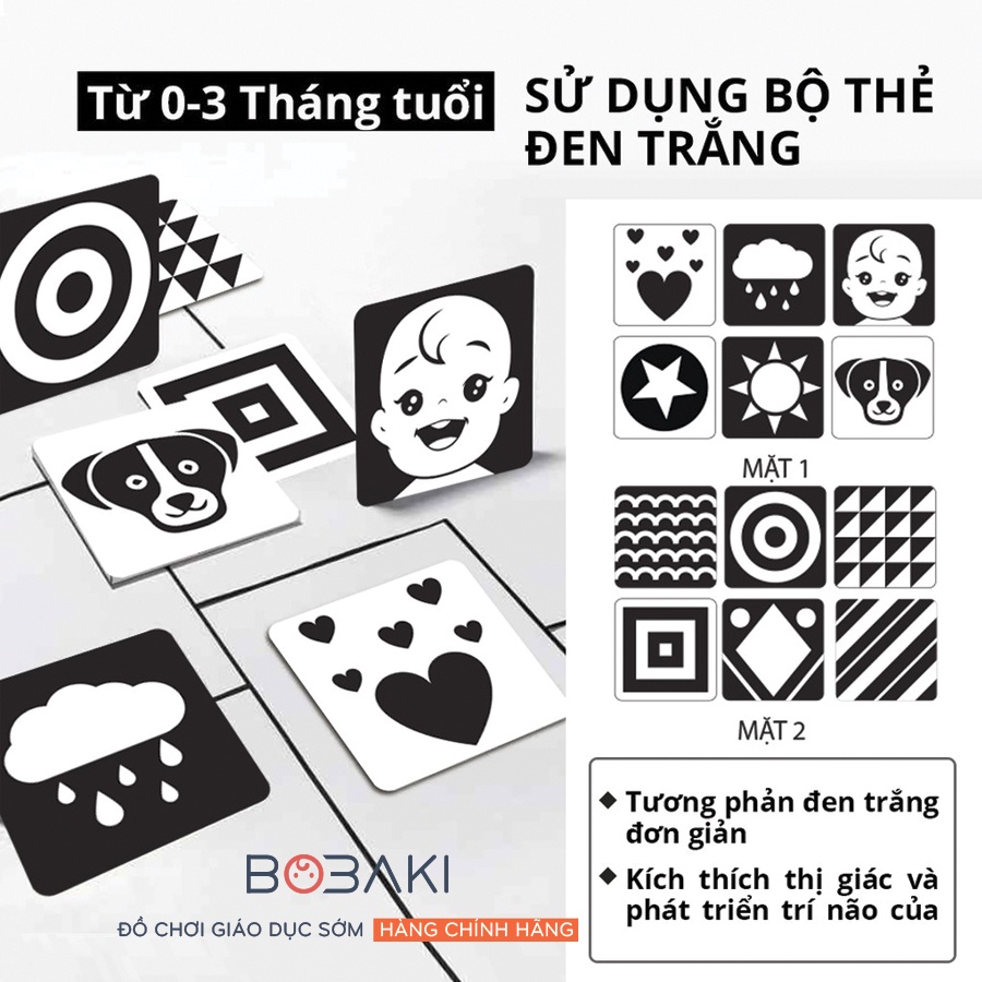 Flashcard Montessori cho trẻ sơ sinh 0 12 tháng đồ chơi cho trẻ sơ sinh treo nôi Thương Hiệu BOBAKI