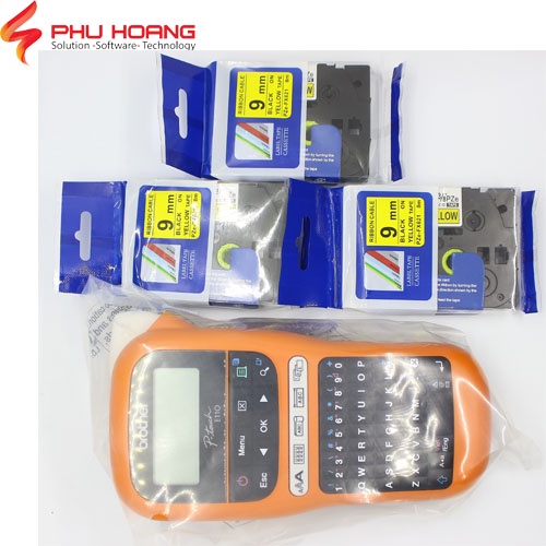 Combo máy in nhãn Brother PT-E110 và 3 nhãn in HZE,TZ2,PZE khổ rộng 9mm, Phu Hoang Company
