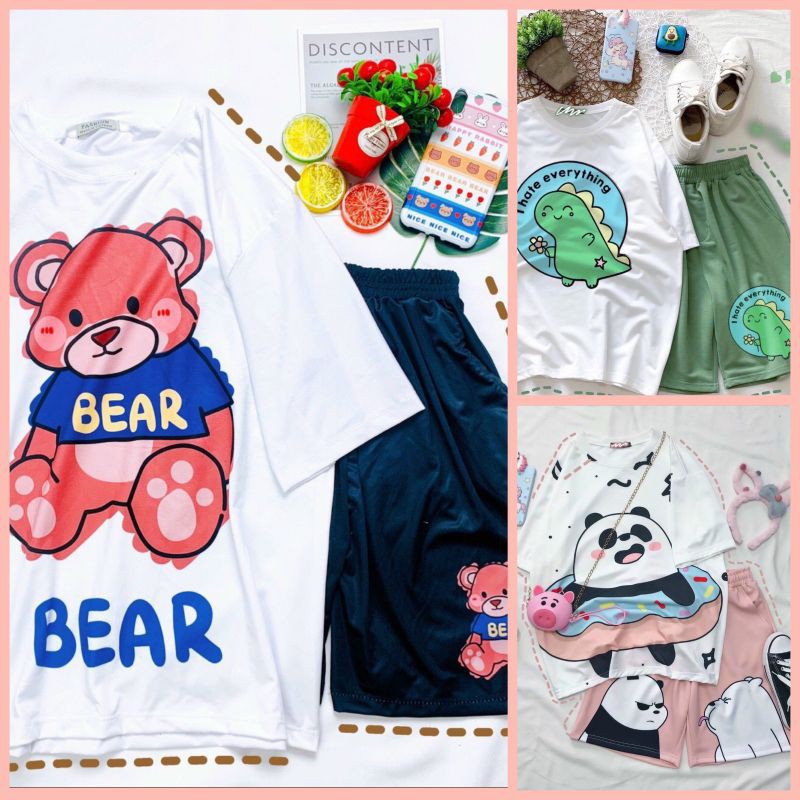 [ Mã FAMAYWA2 giảm 10K đơn 50K] Set bộ ngố hoạt hình gấu + khủng long