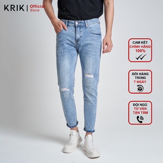 Quần Jean Nam Chất Bò Đẹp Local Brand KRIK Dáng Slimfit Rách Xước QJ1018