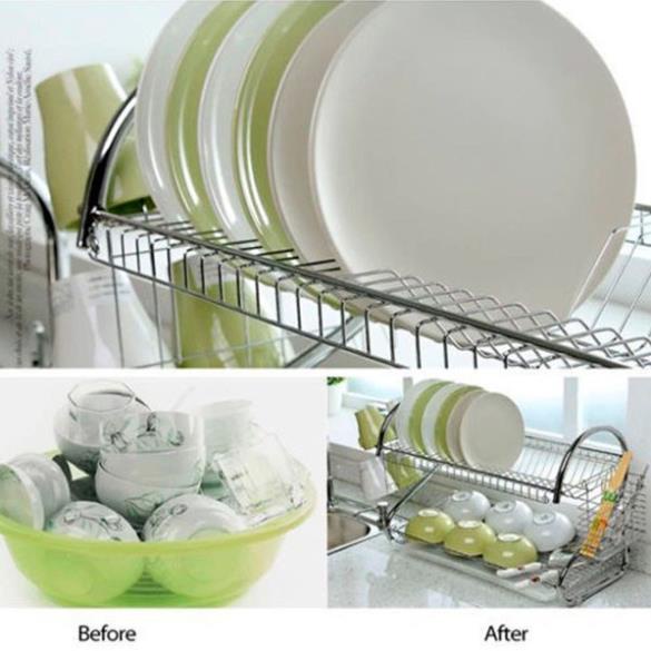 Giá kệ để chén bát inox 2 tầng cao cấp có khay hứng nước thông minh ( tuyển khách sỉ)