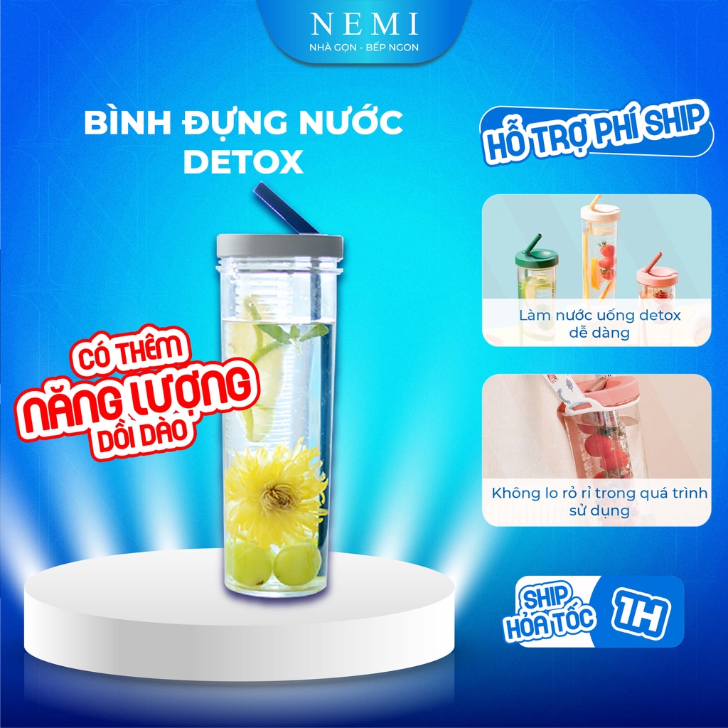 Bình Nước Detox Có Ống Hút Trong Suốt Có Khay Lọc Trà Dung Tích 700ml Giá Rẻ Cute
