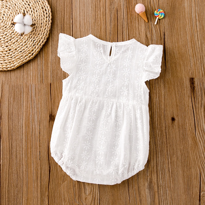 Bộ Áo Liền Quần Vải Cotton Phối Ren Không Tay Thời Trang Mùa Hè Cho Bé Gái Sơ Sinh