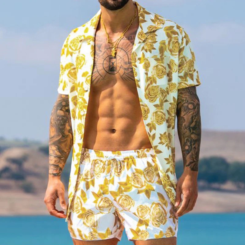 Set Đồ Đi Biển Mùa Hè 2021 Gồm Áo Sơ Mi Tay Cộc Cài Nút + Quần Ngắn Có Size S-3XL Cho Nam