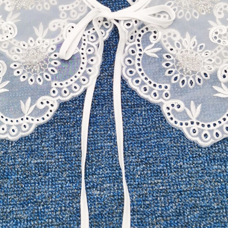 Khăn Choàng Cổ Đính Hạt Giả Hình Hoa Hướng Dương Thêu Họa Tiết Chiếc Lá Màu Trắng Phong Cách Vintage Thời Trang Cho Nữ