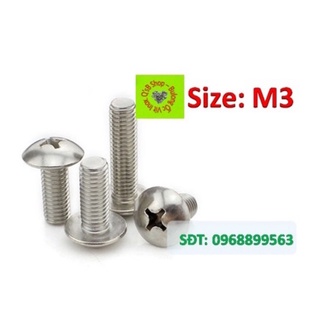 Vít pake đầu dù inox size M3,ốc 4 cạnh đầu dù inox, ốc vặn tua vít đầu dù thân bulong, inox 304