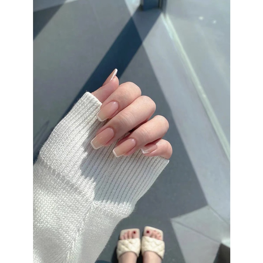 Nail Box Thiết Kế Set 10 Ngón Vẽ Đầu Móng Mảnh Trắng Trên Nền Thạch Trong  Nữ Tính N9
